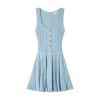 Square Neck Sleeveless Pleated Knit Dress High Waist A-Line Skin-Friendly Cooling