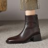 Retro Plus Size Women's Shoes Square Toe Block Heel Sheepskin Ankle Boots Back Zipper
