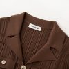Dark Brown Collared Short Sleeve Knit Midi Dress Elegant Work Casual