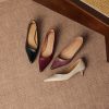 Women's Pointed Toe Kitten Heel Genuine Leather Slip On Pumps Daily Shoes