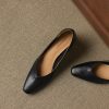 Women's Leather Block Heel Square Toe SlipOn Vintage Pumps Classic Dress Shoes
