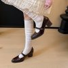 Women's Round Toe Thick Heel Medium Heel Sheepskin Mary Jane Dress Shoes