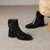 Retro Plus Size Women's Shoes Square Toe Block Heel Sheepskin Ankle Boots Back Zipper