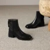 Retro Plus Size Women's Shoes Square Toe Block Heel Sheepskin Ankle Boots Back Zipper