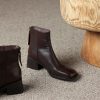 Retro Plus Size Women's Shoes Square Toe Block Heel Sheepskin Ankle Boots Back Zipper