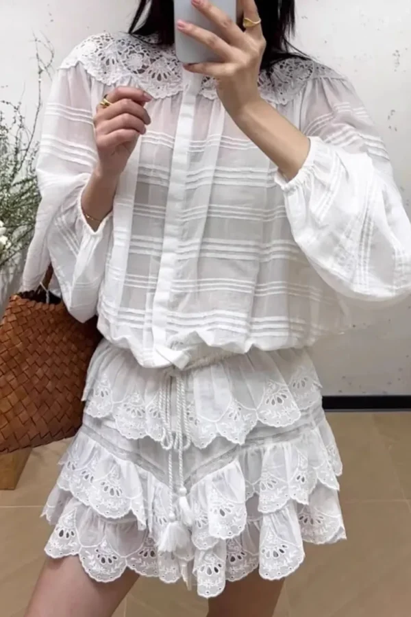 French Riviera White Breathable Cotton Broderie Anglaise Mini Skirt