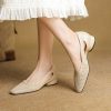Women's Square Toe Perforated Block Heel Shoes Sheepskin Sandal