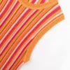 Elegant Striped Knit Midi Dress Skin-Friendly Cooling Sleeveless Round Neck Slim A Line