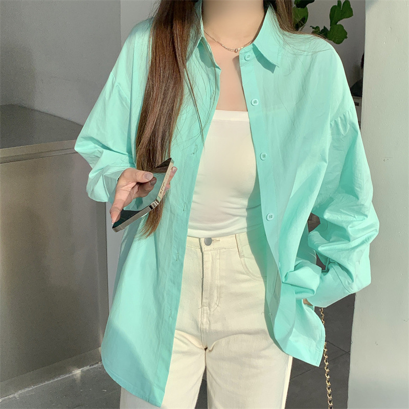 Women's Loose French Long Sleeve Polo Collar Elegant Office Shirt