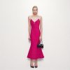Skin-Friendly Cooling Womens Elegant Pearl Beaded V Neck Sleeveless Midi Knit Fishtail Dress