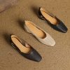 Women's Square Toe Perforated Block Heel Shoes Sheepskin Sandal
