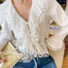 French Riviera Pure Cotton Broderie Anglaise Ruffled Blouse
