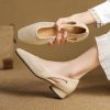 Women's Square Toe Perforated Block Heel Shoes Sheepskin Sandal
