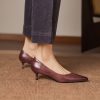 Women's Pointed Toe Kitten Heel Genuine Leather Slip On Pumps Daily Shoes