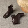 Retro Plus Size Women's Shoes Square Toe Block Heel Sheepskin Ankle Boots Back Zipper