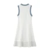 White Sleeveless Knit Midi Dress Button Front Pleated Contrast Trim Elegant Work Casual