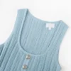 Square Neck Sleeveless Pleated Knit Dress High Waist A-Line Skin-Friendly Cooling