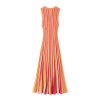Elegant Striped Knit Midi Dress Skin-Friendly Cooling Sleeveless Round Neck Slim A Line