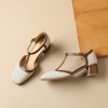 Women's French Retro Cowhide T-Strap Sandals Square Toe Medium Thick Heel