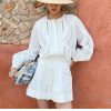Women's French Retro Elegant White Cotton Pleated Shorts