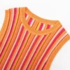 Elegant Striped Knit Midi Dress Skin-Friendly Cooling Sleeveless Round Neck Slim A Line