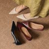 Women's Pointed Toe Kitten Heel Genuine Leather Slip On Pumps Daily Shoes
