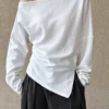 Minimalist Cotton Crinkled One Shoulder Waist Fitted Sweatshirt