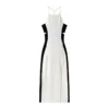 Elegant Colorblock Halter Midi Slip Dress Backless Split Slim Commuter Skin-Friendly Cooling