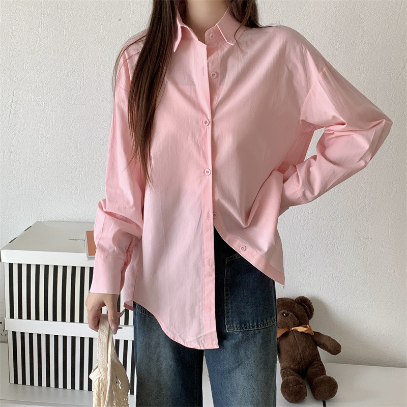 Women's Loose French Long Sleeve Polo Collar Elegant Office Shirt