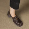 Women's Square Toe Block Heel Sheepskin Loafers
