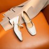 Women's TopGrain Cowhide Mary Jane Square Toe Thick Heel Casual Shoes