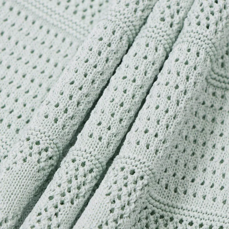 Elegant Light Green Hollow Out Knit Midi Dress Short Sleeve High Waist