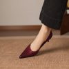 Women's Pointed Toe Kitten Heel Genuine Leather Slip On Pumps Daily Shoes