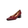 Women's Leather Block Heel Square Toe SlipOn Vintage Pumps Classic Dress Shoes