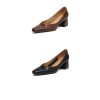 Women's Leather Block Heel Square Toe SlipOn Vintage Pumps Classic Dress Shoes