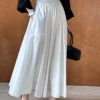 French Casual Stretch Blended Fabric Pleated Midi Skirt