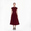 Elegant Wrinkle Free Wool Sleeveless A Line Midi Dress High Waist