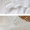 French White Cotton Blouse Long Sleeve V Neck Embroidery Lace Ruffle