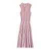 Womens Elegant Sleeveless Striped Knit Midi Dress Skin-Friendly Cooling High Waist A Line