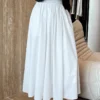 French Casual Stretch Blended Fabric Pleated Midi Skirt