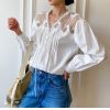 French Riviera White Cotton Broderie Anglaise Long Sleeve Blouse