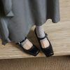 Handmade Square Toe Buckle Leather Block Heel Women Mary Janes Shoes