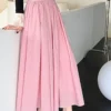 French Casual Stretch Blended Fabric Pleated Midi Skirt