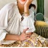 Boho White Breathable Cotton Broderie Anglaise Puff Sleeve Blouse