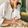 Boho White Breathable Cotton Broderie Anglaise Puff Sleeve Blouse