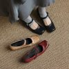 Handmade Square Toe Buckle Leather Block Heel Women Mary Janes Shoes