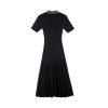 Women Black Rhinestone Collar Buttoned Short Sleeve Knit Midi Dress