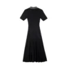 Women Black Rhinestone Collar Buttoned Short Sleeve Knit Midi Dress