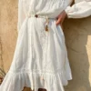 French Riviera Breathable Cotton Broderie Anglaise Midi Shirt Dress