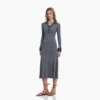 Elegant Wool Blend Denim Patchwork Polo Long Sleeve Knit Midi Dress